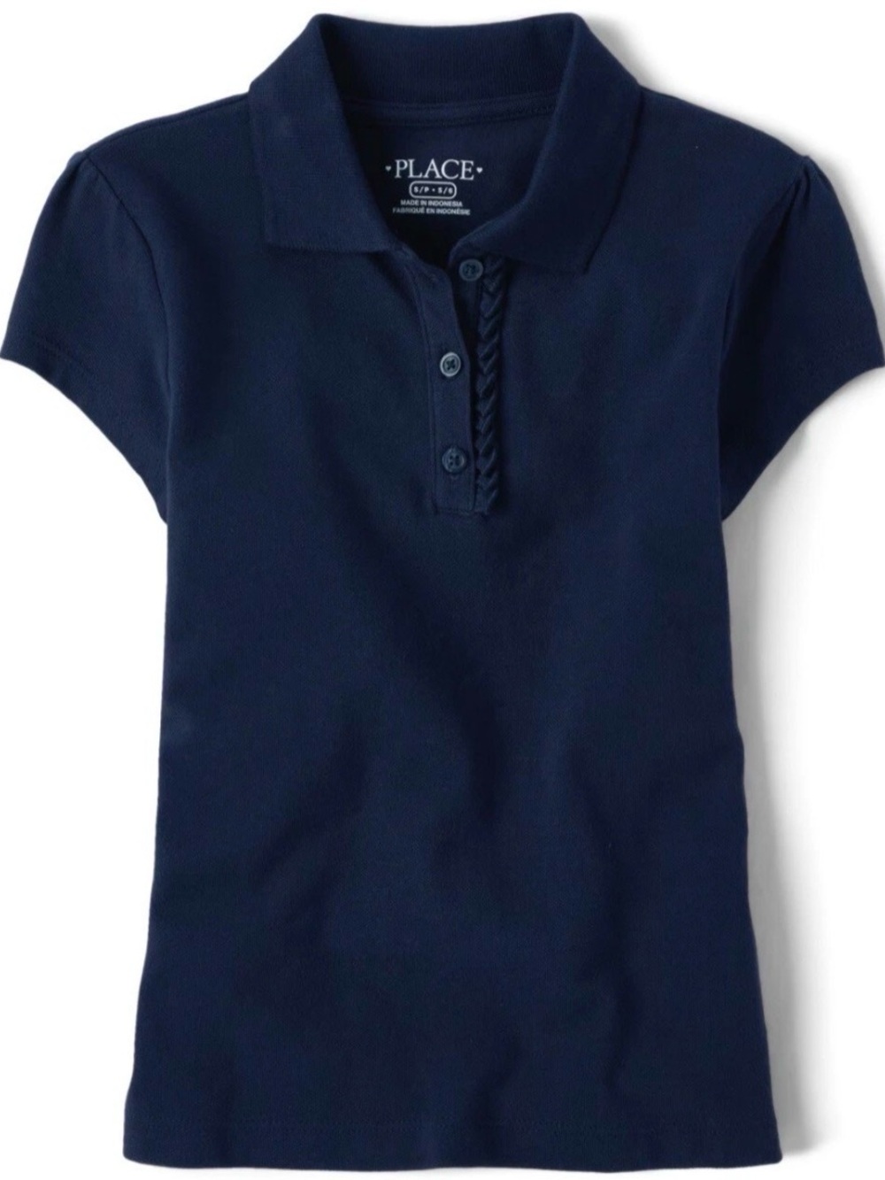 Children’s Place Polo Shirt Girls Size 14 XL Tidal Navy Blue Ruffle Uniform New